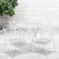 Flash Furniture CO-30RDF-03CHR4-WH-GG 30" Round Steel Folding Patio Table Set with 4 Round Back Chairs in White